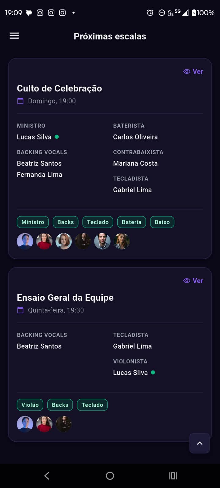 Próximas Escalas no App Ministrasom